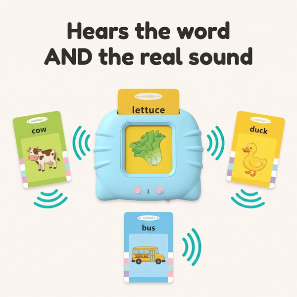 The reader plays the word and the real animal or vehicle sound